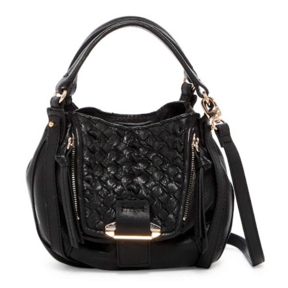 Kooba Johnnie Mini Crossbody Black Woven Leather.